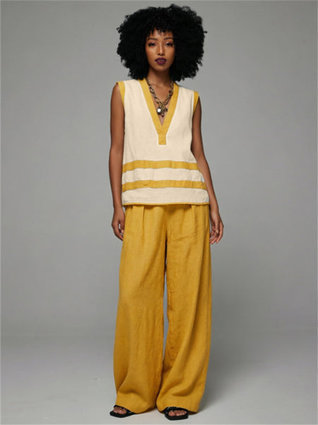 Two-Tone V-Neck Tank Top & Pants Set