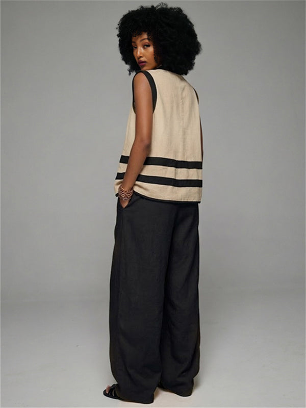 Two-Tone V-Neck Tank Top & Pants Set