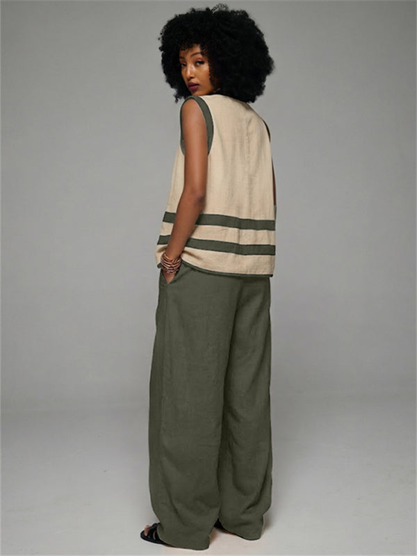 Two-Tone V-Neck Tank Top & Pants Set