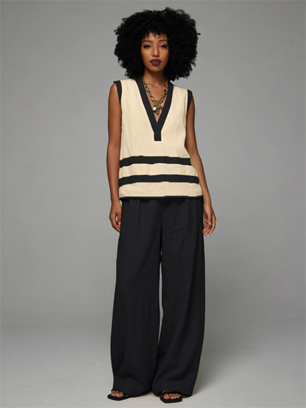 Two-Tone V-Neck Tank Top & Pants Set