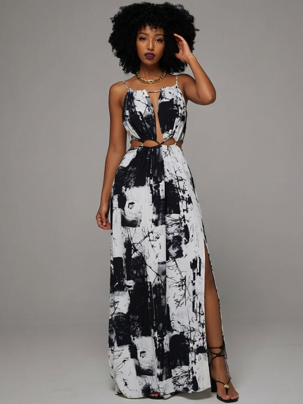 Printed Lace-Up Cami Dress