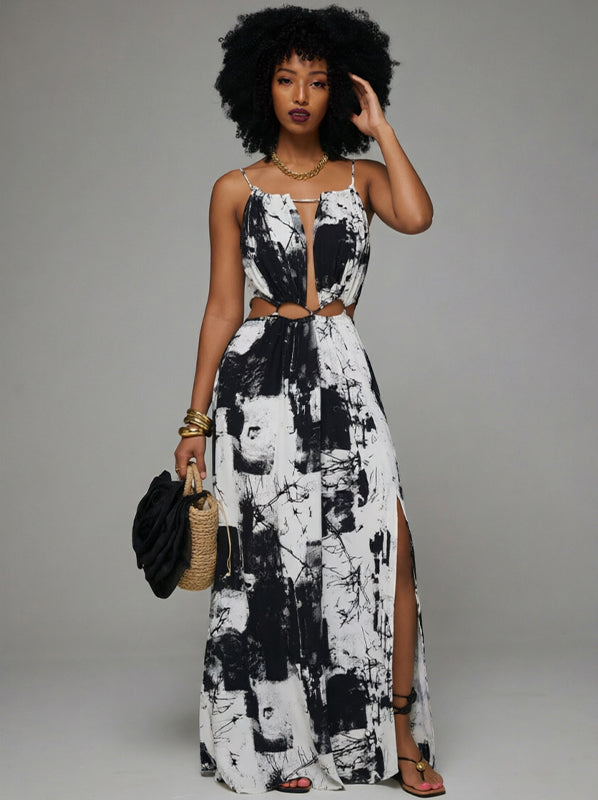 Printed Lace-Up Cami Dress
