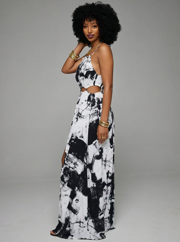 Printed Lace-Up Cami Dress