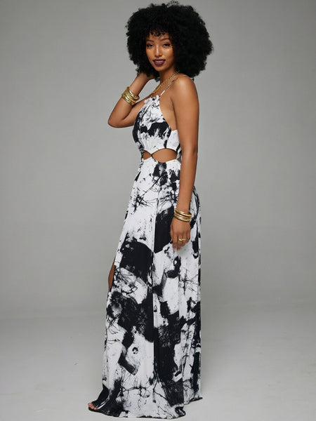 Printed Lace-Up Cami Dress