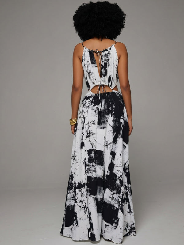 Printed Lace-Up Cami Dress