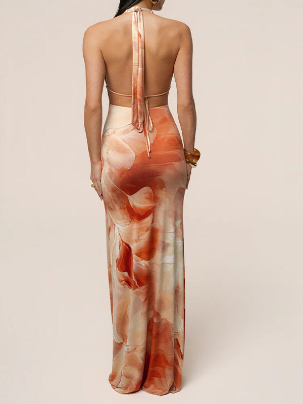 Printed Halter Maxi Dress