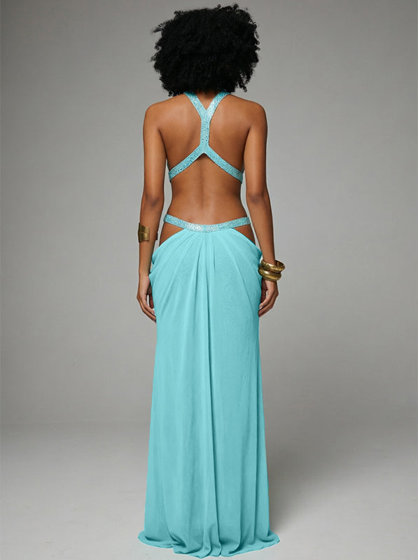 Cutout Combo Sleeveless Maxi Dress