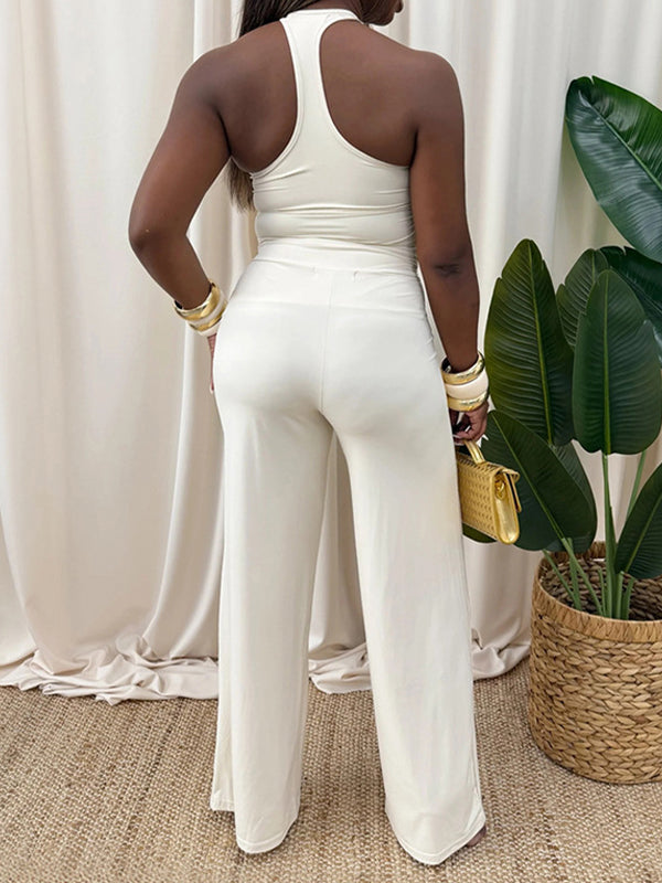 Solid Halter Top & Pants Set
