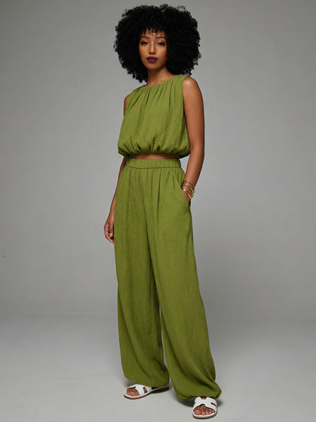 Solid Tank Top & Wide-Leg Jogger Pants Set