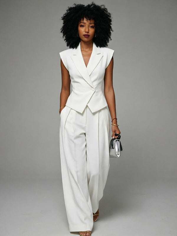 Solid Sleeveless Blazer & Pants Set