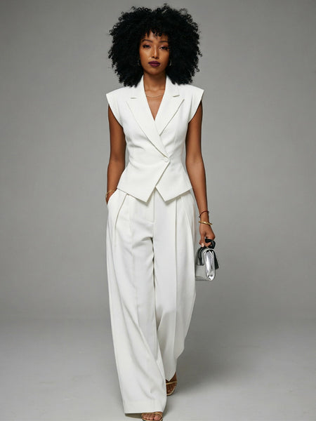 Solid Sleeveless Blazer & Pants Set