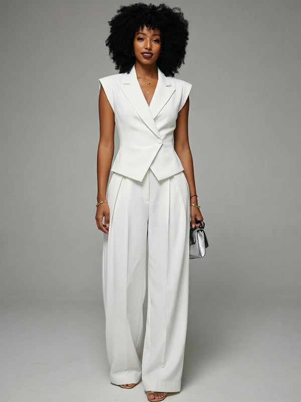 Solid Sleeveless Blazer & Pants Set