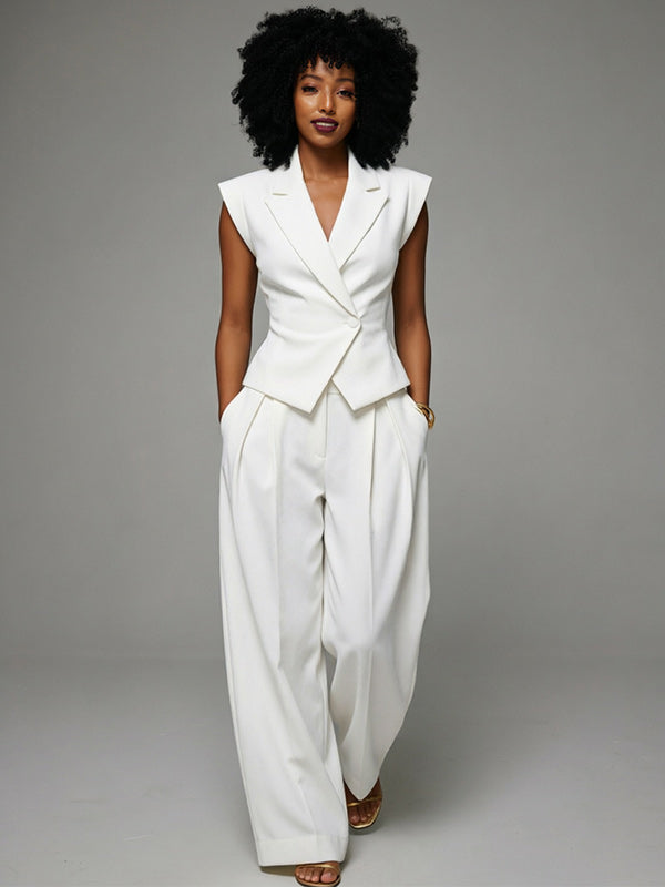Solid Sleeveless Blazer & Pants Set