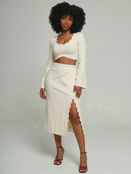 Solid Crop Top & Slit Skirt Set