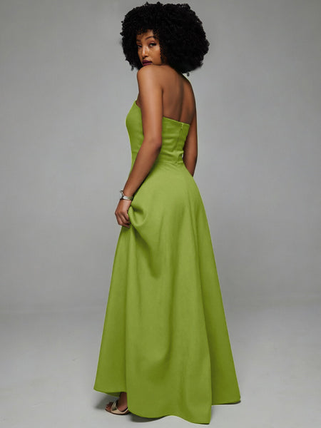 Solid Button-Front Halter Dress
