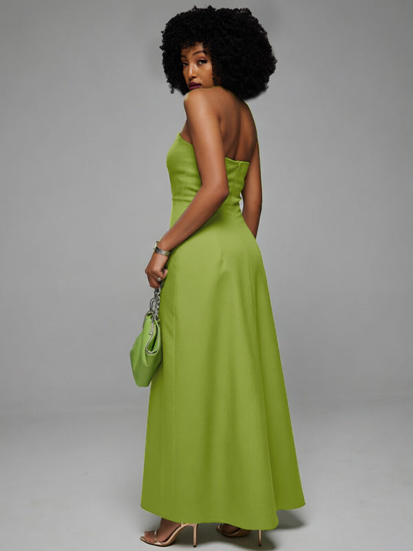 Solid Button-Front Halter Dress