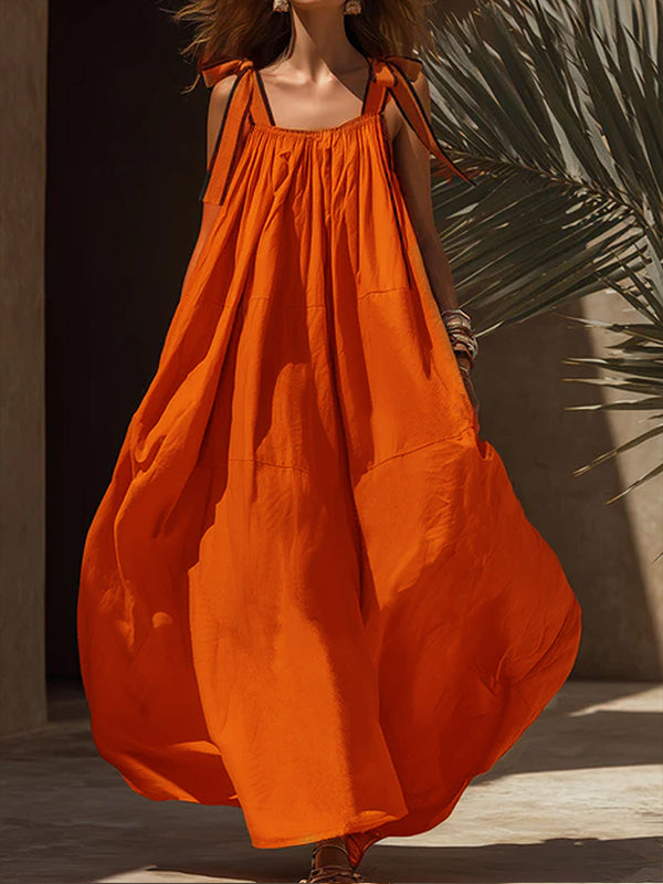 Solid Tie-Shoulder Sleeveless Dress