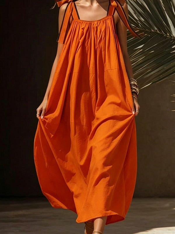 Solid Tie-Shoulder Sleeveless Dress