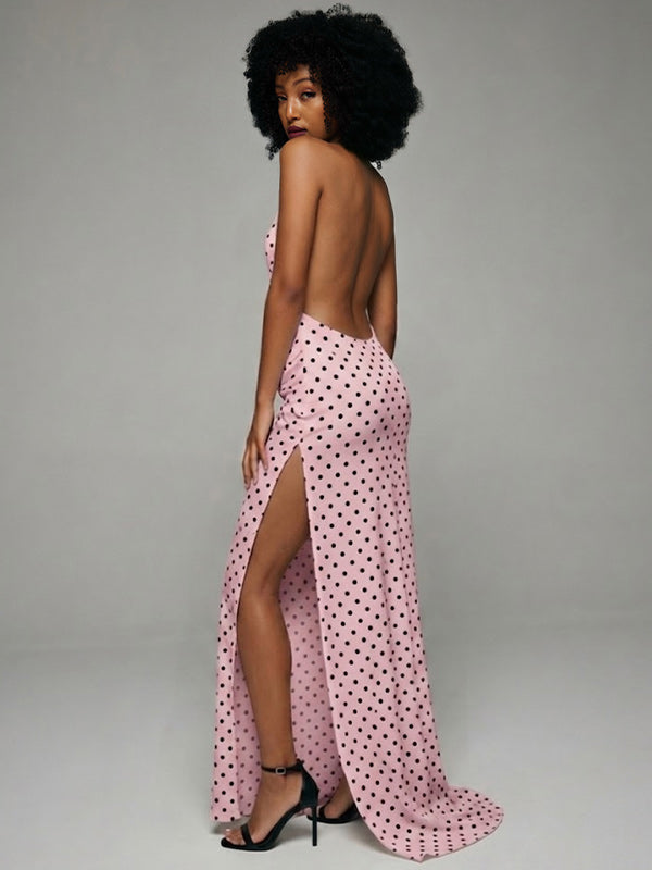Dot Slit Halter Dress
