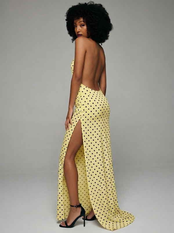Dot Slit Halter Dress