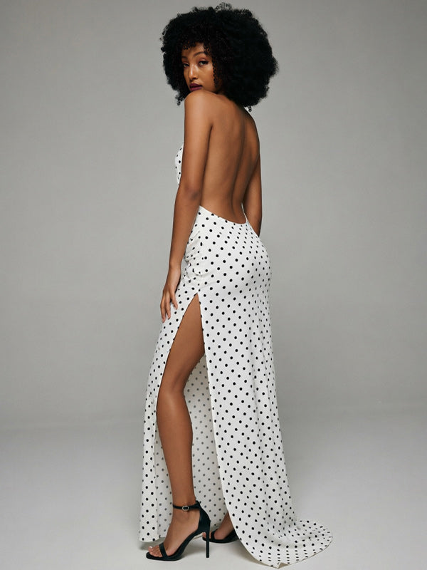 Dot Slit Halter Dress