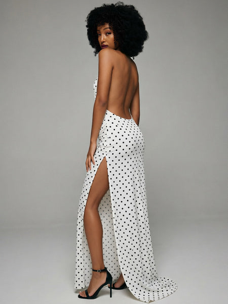 Dot Slit Halter Dress