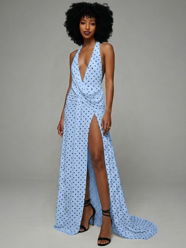 Dot Slit Halter Dress