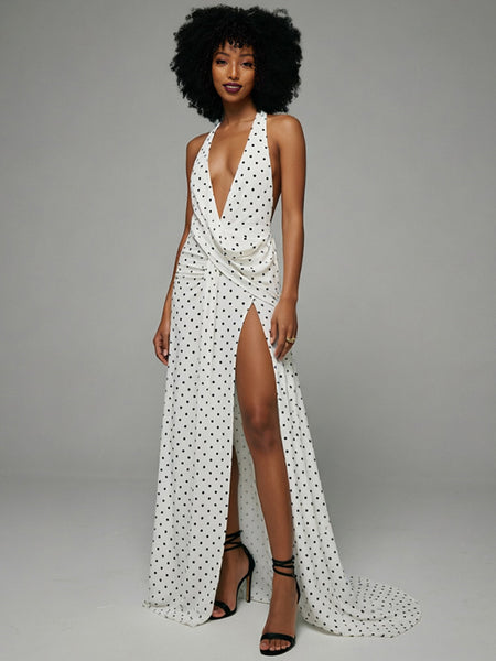 Dot Slit Halter Dress