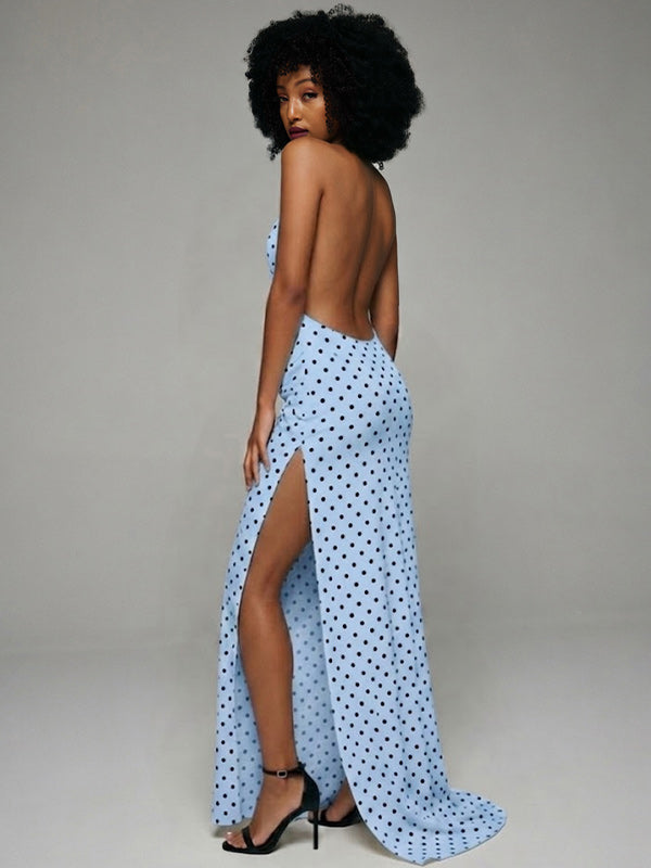 Dot Slit Halter Dress