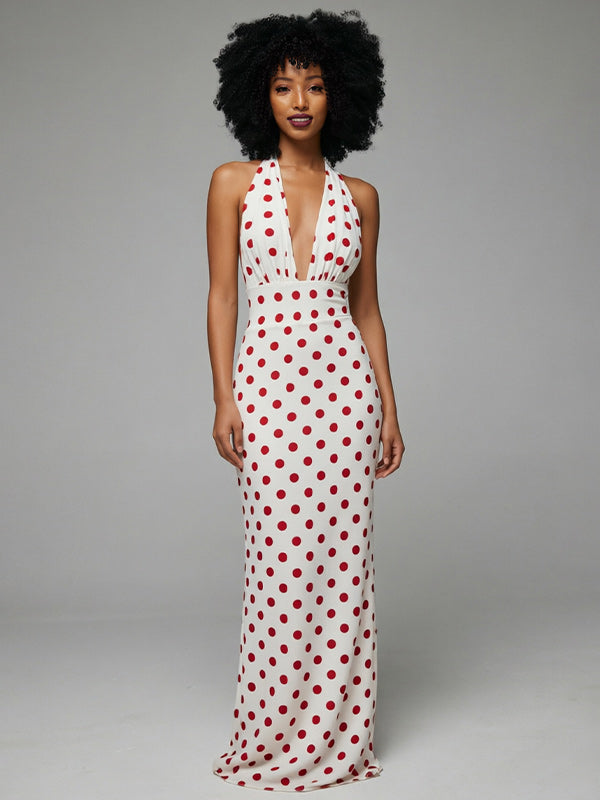 Dot V-Neck Halter Dress