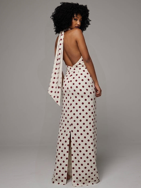 Dot V-Neck Halter Dress