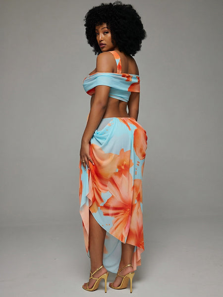 Printed Off-Shoulder Cutout Dress
