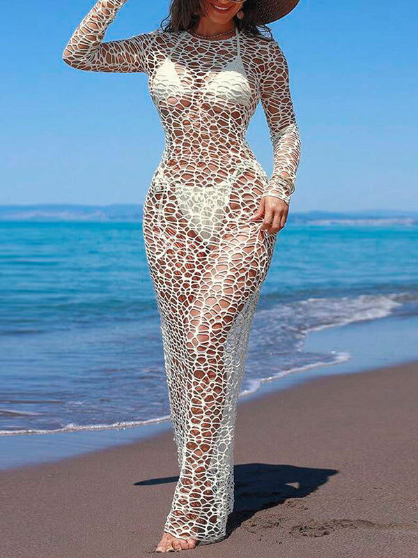 Solid Mesh Maxi Dress