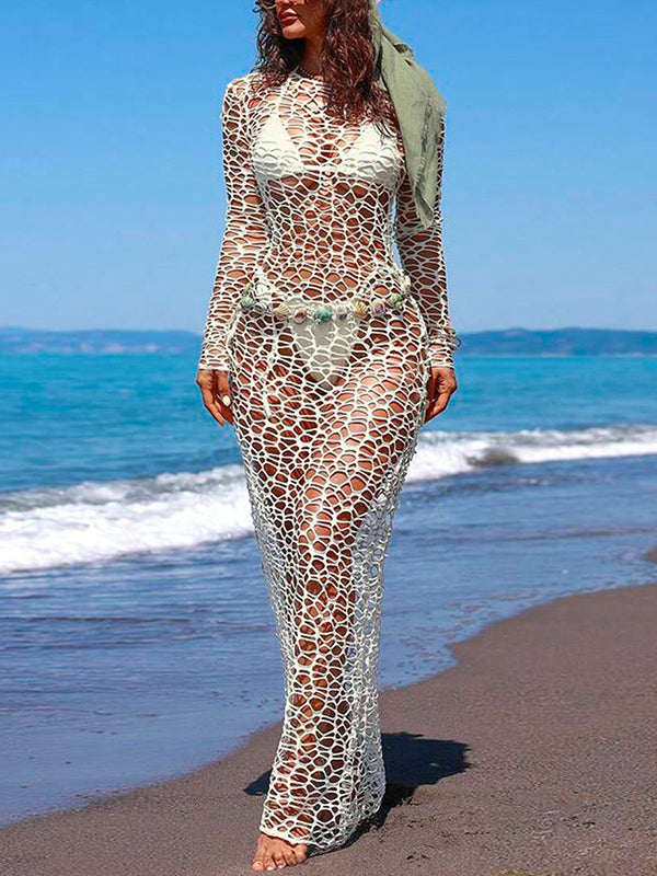Solid Mesh Maxi Dress