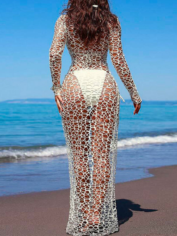 Solid Mesh Maxi Dress