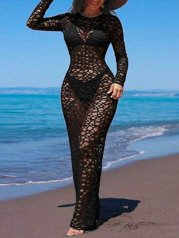 Solid Mesh Maxi Dress