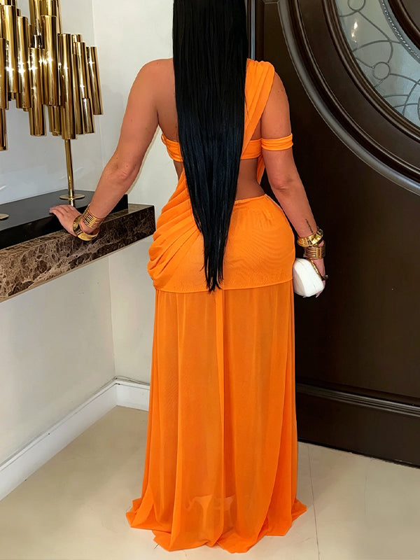 Solid Cutout Sheer Maxi Dress