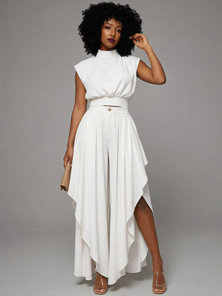 Solid Tank Top & Ruffle Pants Set