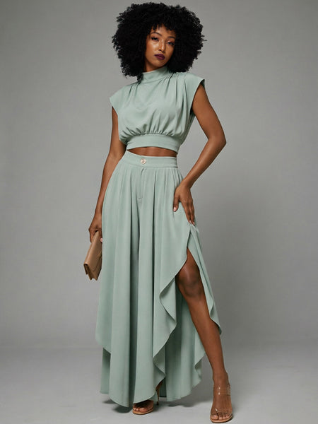 Solid Tank Top & Ruffle Pants Set