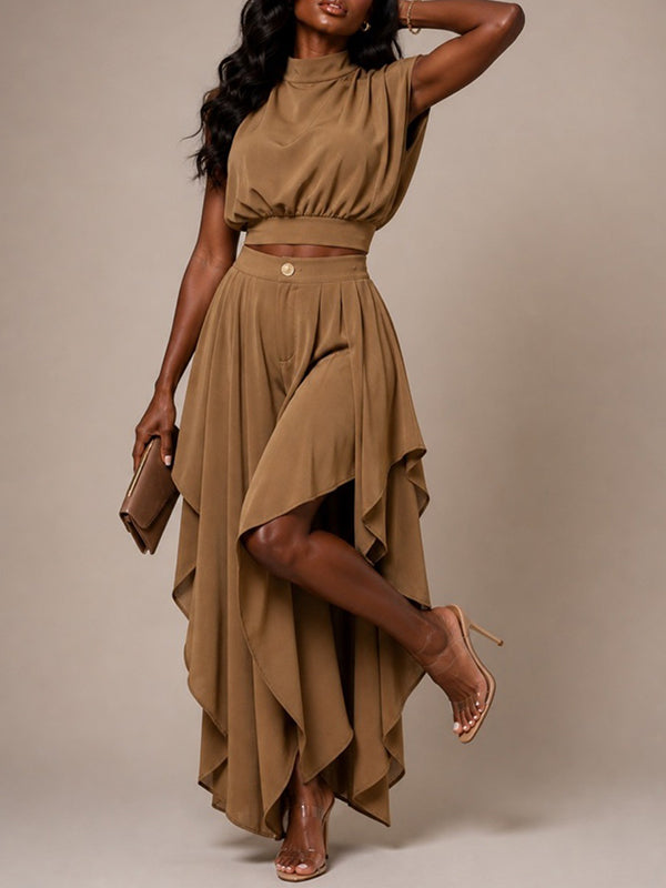 Solid Tank Top & Ruffle Pants Set
