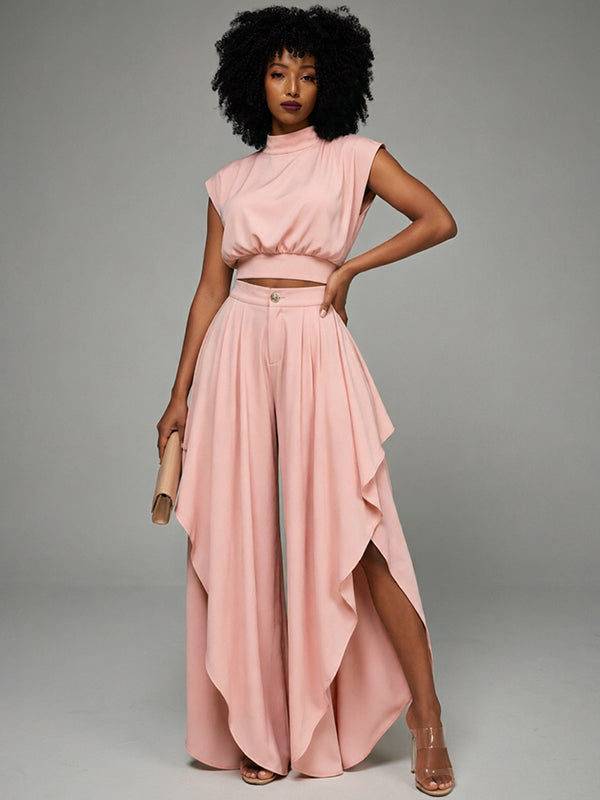 Solid Tank Top & Ruffle Pants Set