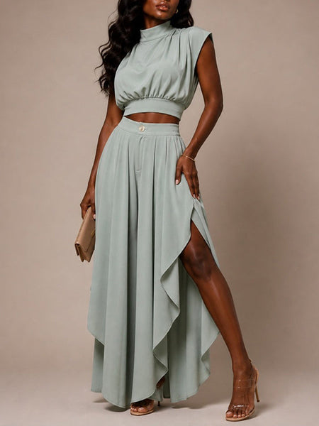 Solid Tank Top & Ruffle Pants Set