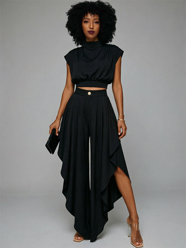 Solid Tank Top & Ruffle Pants Set