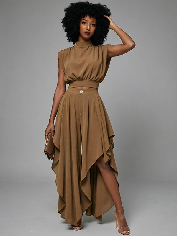 Solid Tank Top & Ruffle Pants Set
