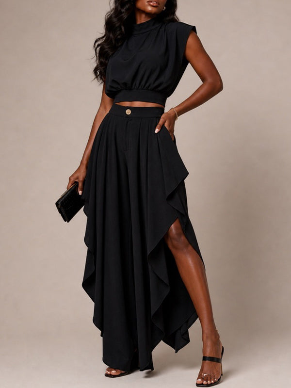 Solid Tank Top & Ruffle Pants Set