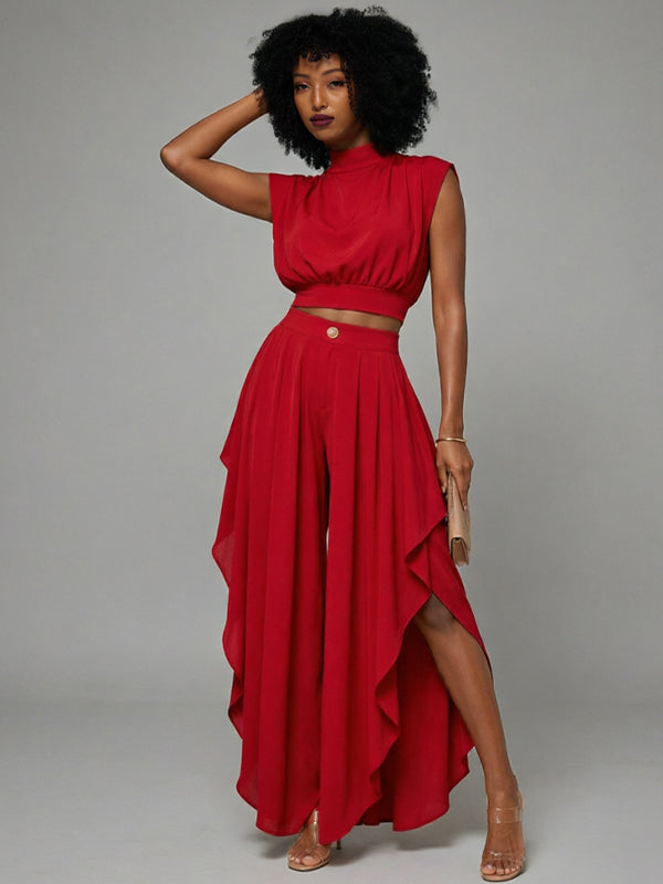 Solid Tank Top & Ruffle Pants Set