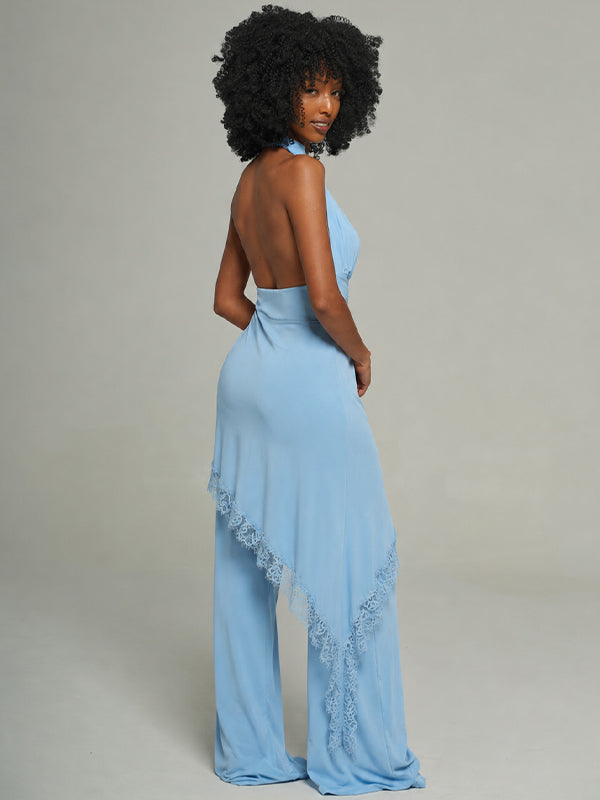 Lace-Combo Halter Top & Pants Set