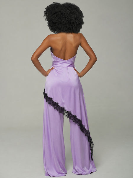 Lace-Combo Halter Top & Pants Set