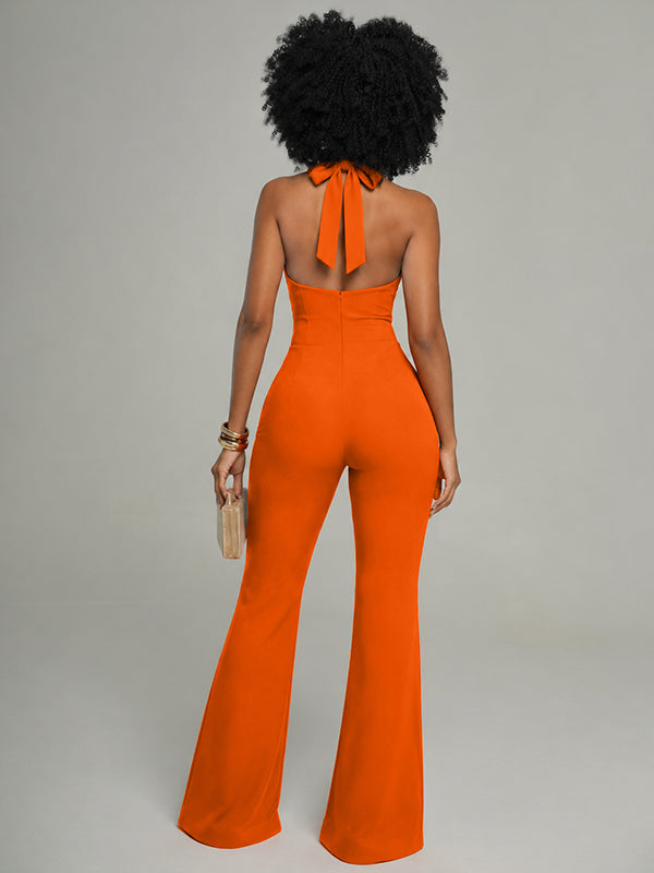 Button-Front Halter Jumpsuit