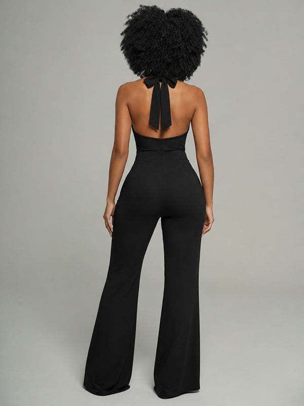 Button-Front Halter Jumpsuit